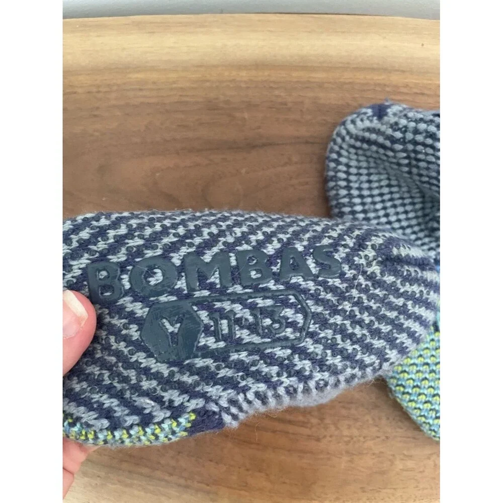 Bombas Gripper Slipper Lined YOUTH 11-13 Blue Green Merino Wool Blend